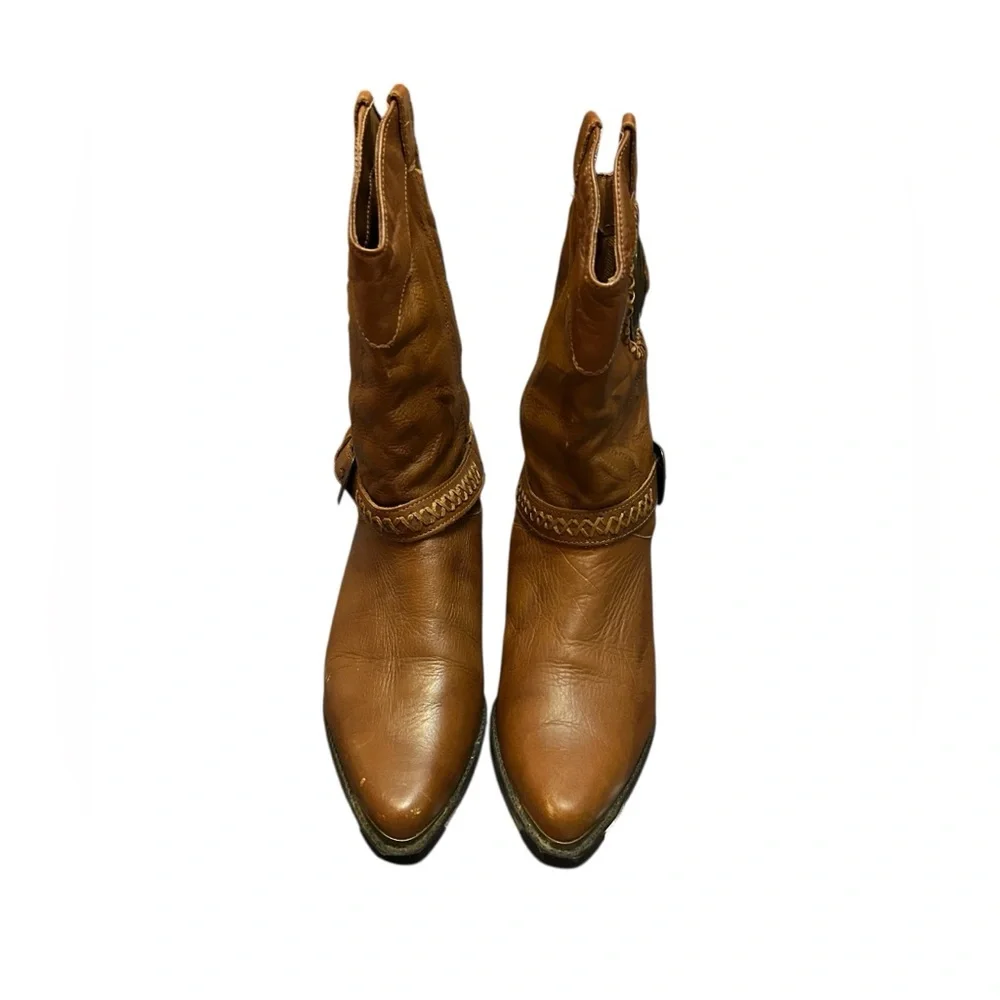 Leather Craft Brown Western Ankle Boots Y2K Size 5 Bohemian Cowgirl Vintage